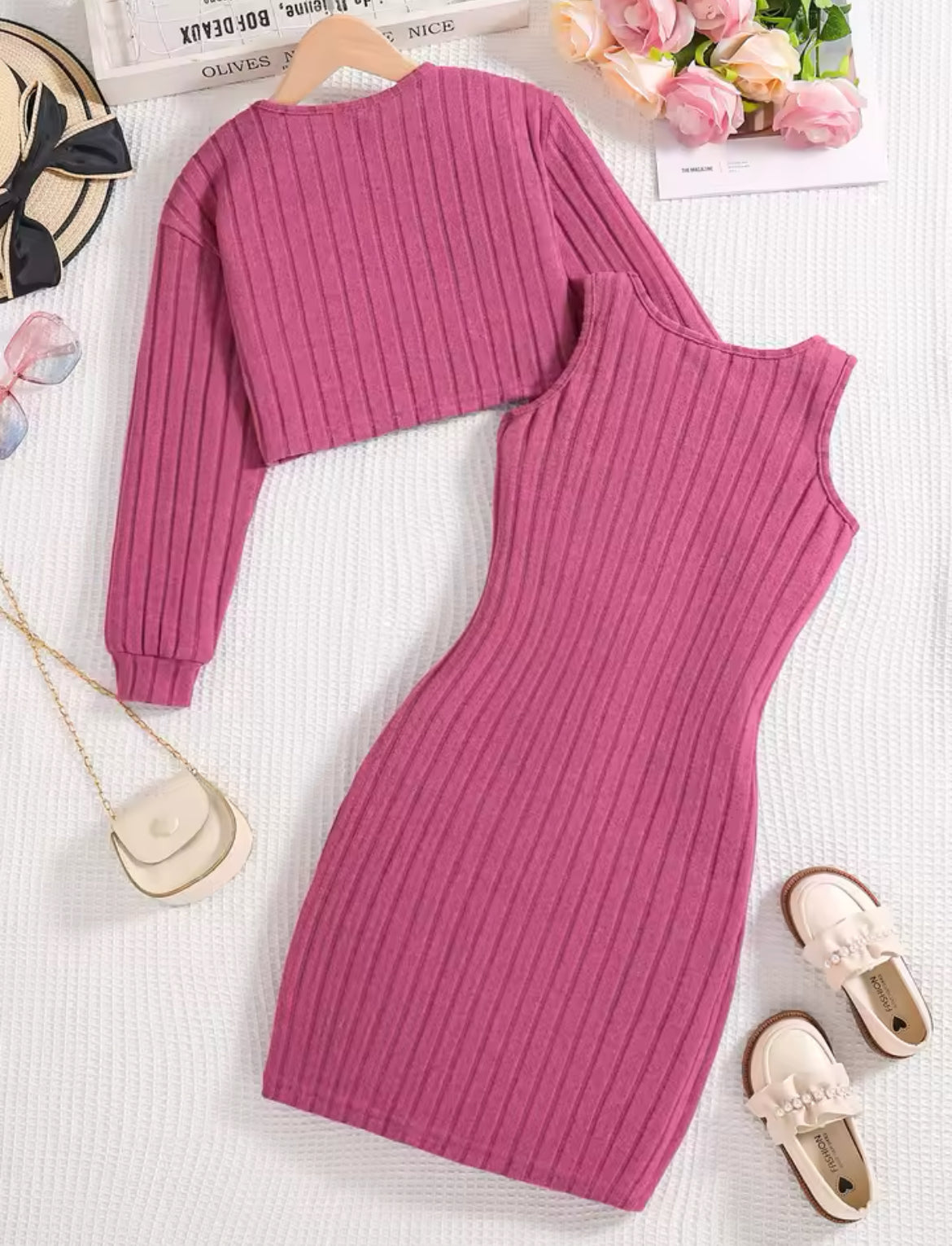 Teens Long Sleeve Cardigan + Sleeveless Dress