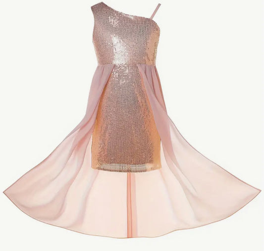“Peaches”Sequins Gown Dress, One Shoulder Elegant 1Pc