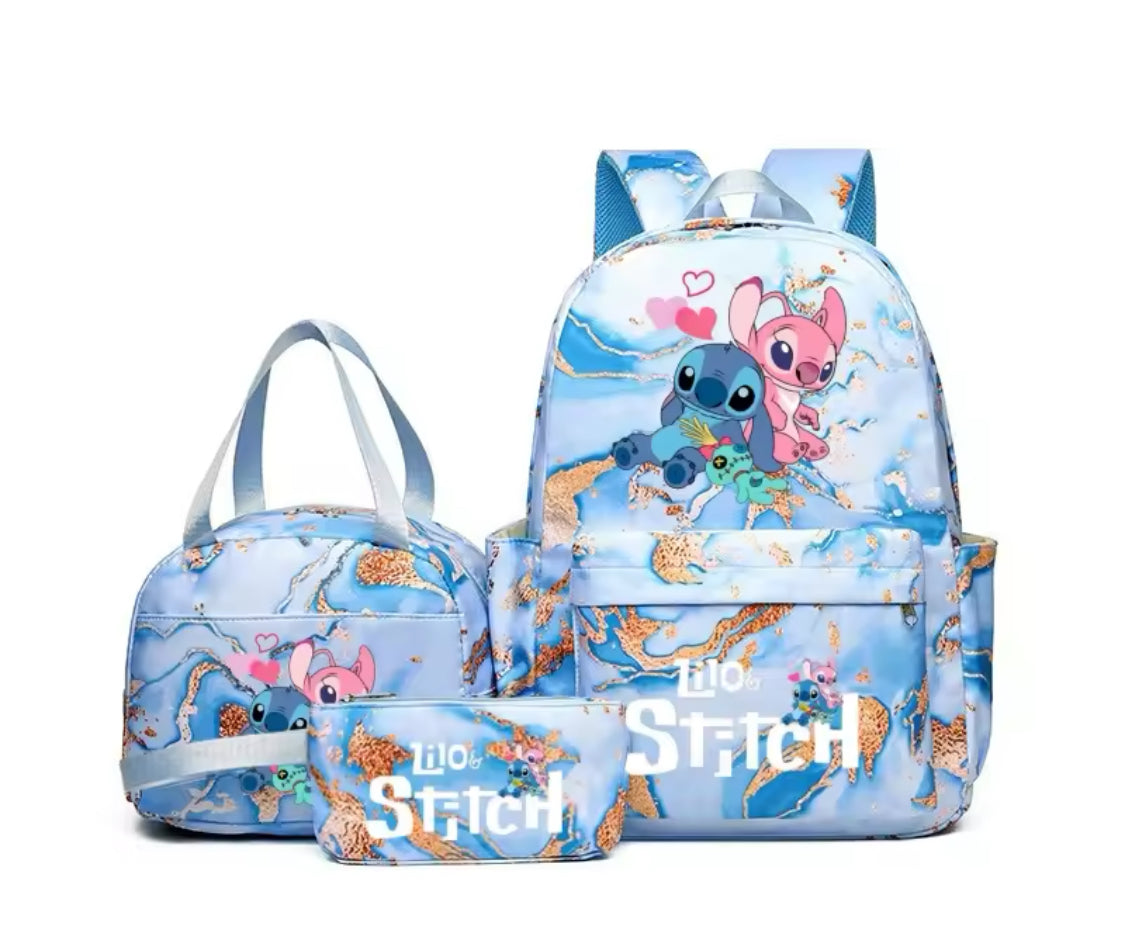 3pcs Stitch Backpack Set With Lunch Bag + Pencil Bag, Large Capacity Lightweight And Breathable