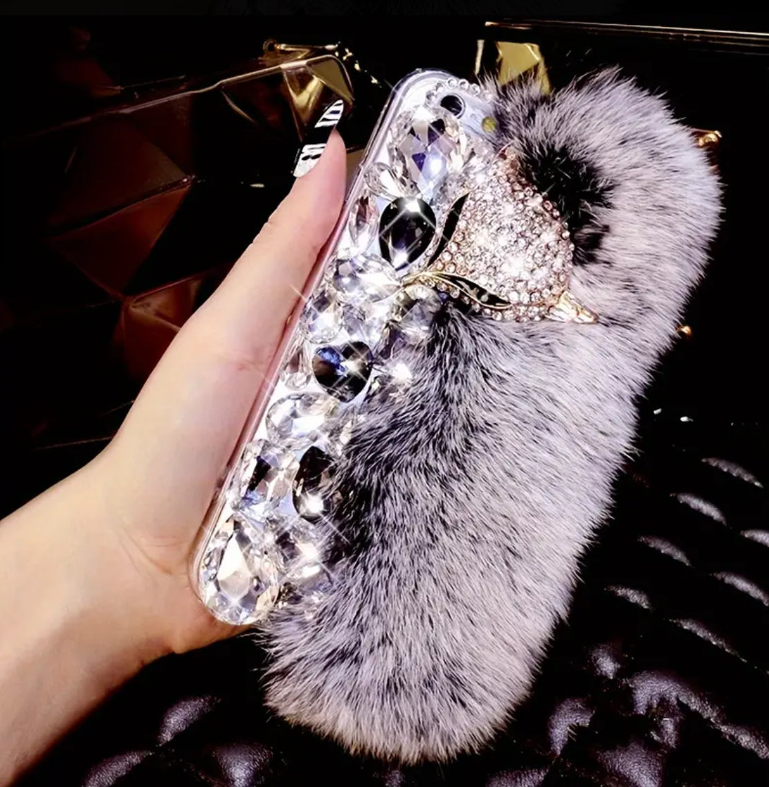 “Luxury Diamond” Metal Fox Faux Fur, iPhone Case