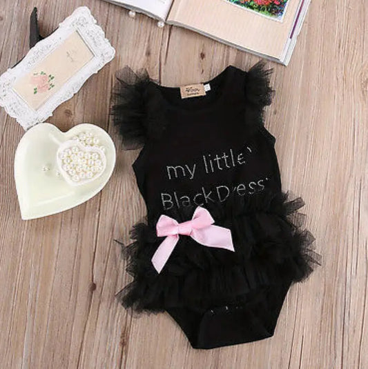 Baby Tutu "My Little Black Dress" Pink Bowknot & Lace Ruffles Bodysuit