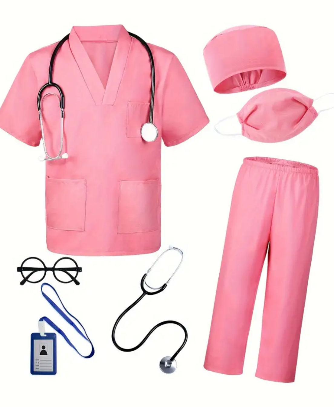 Kids Doctor Gown Costume, V-neck Top, Pants And Accessories