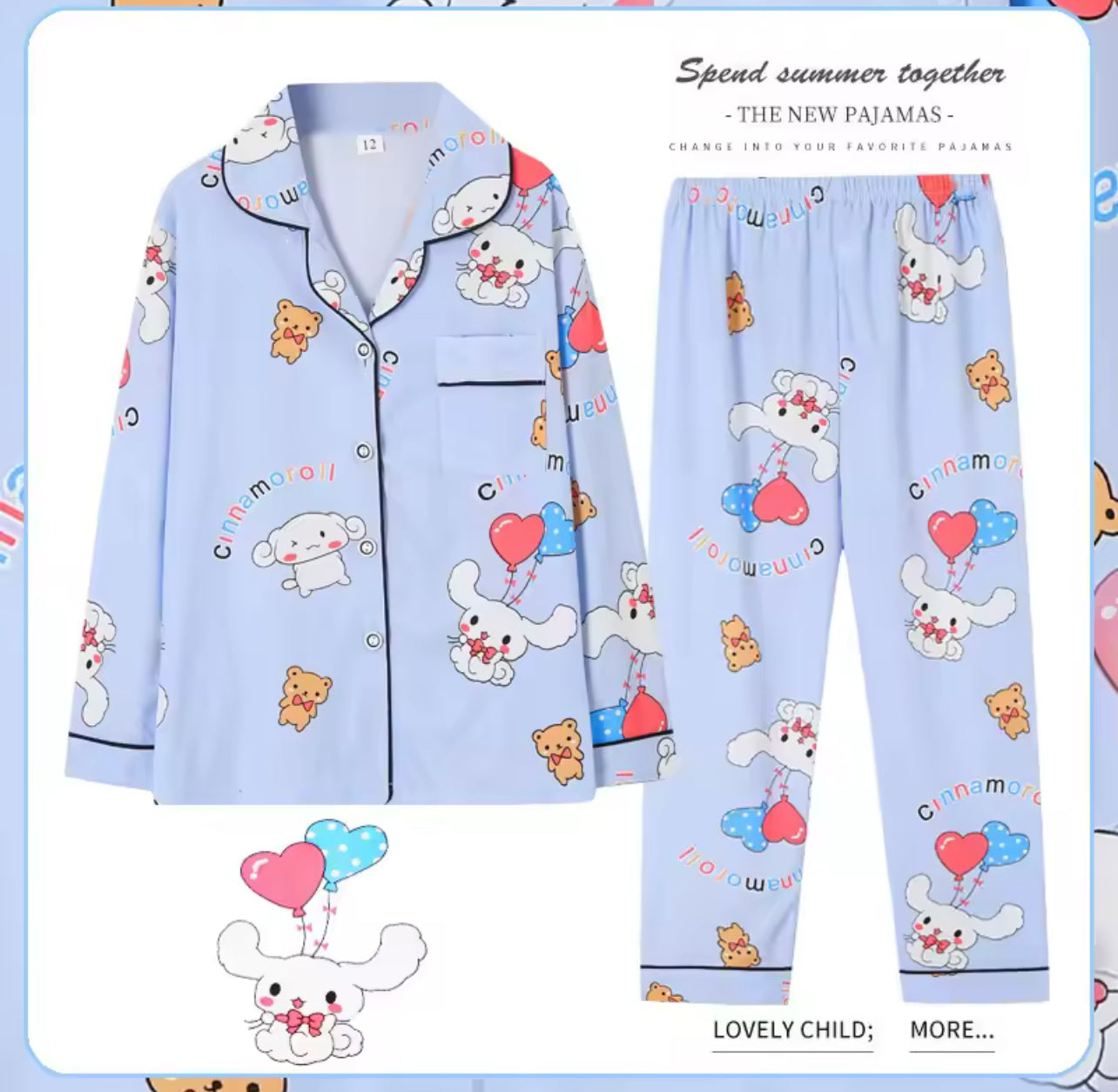 2pcs Kids “Hello Kitty & Friends” Pajamas, Long Sleeve Top & Pants Set, Loungewear