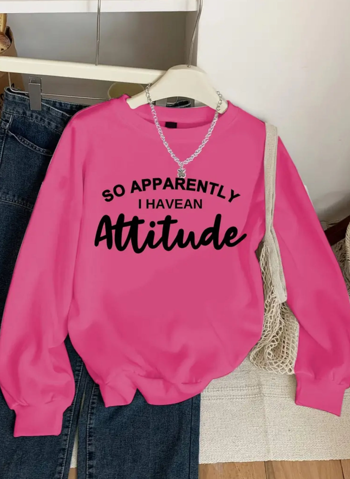 Casual “Attitude” Crew Neck Sweatshirt, Youth 🩷🤍