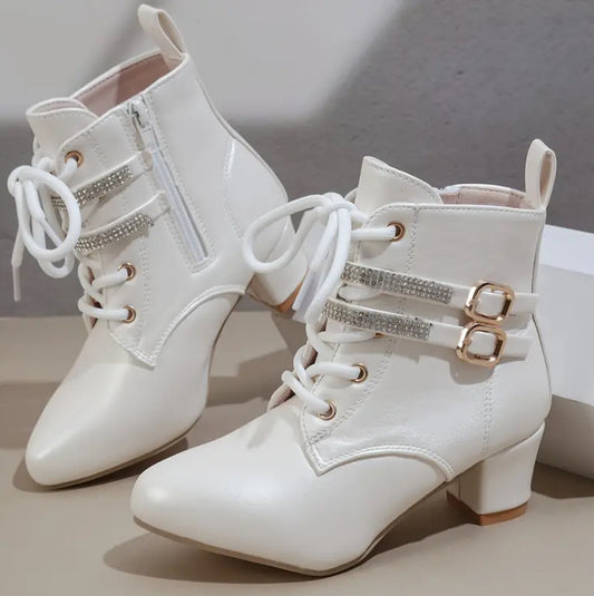 “White Diamonds” Low High-heeled Boots For Teens