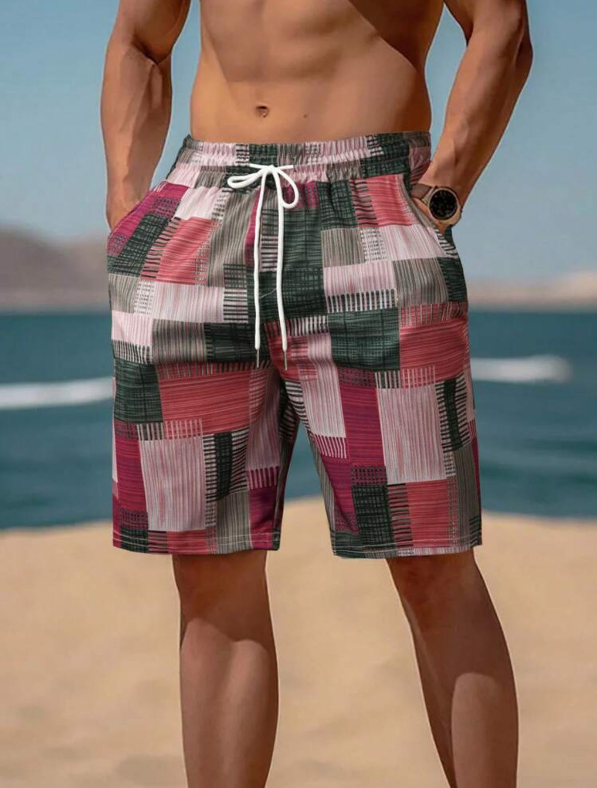 Men’s Geometric Drawstring Waist Bermuda Shorts