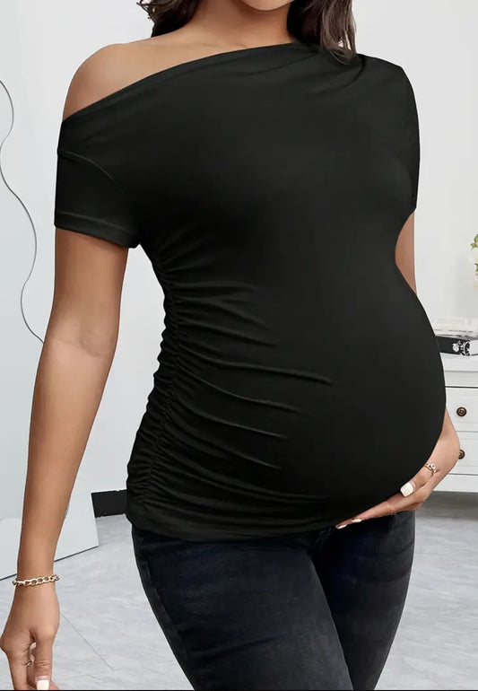 “Maternity Elegant Off-Shoulder Stretchy Blouse