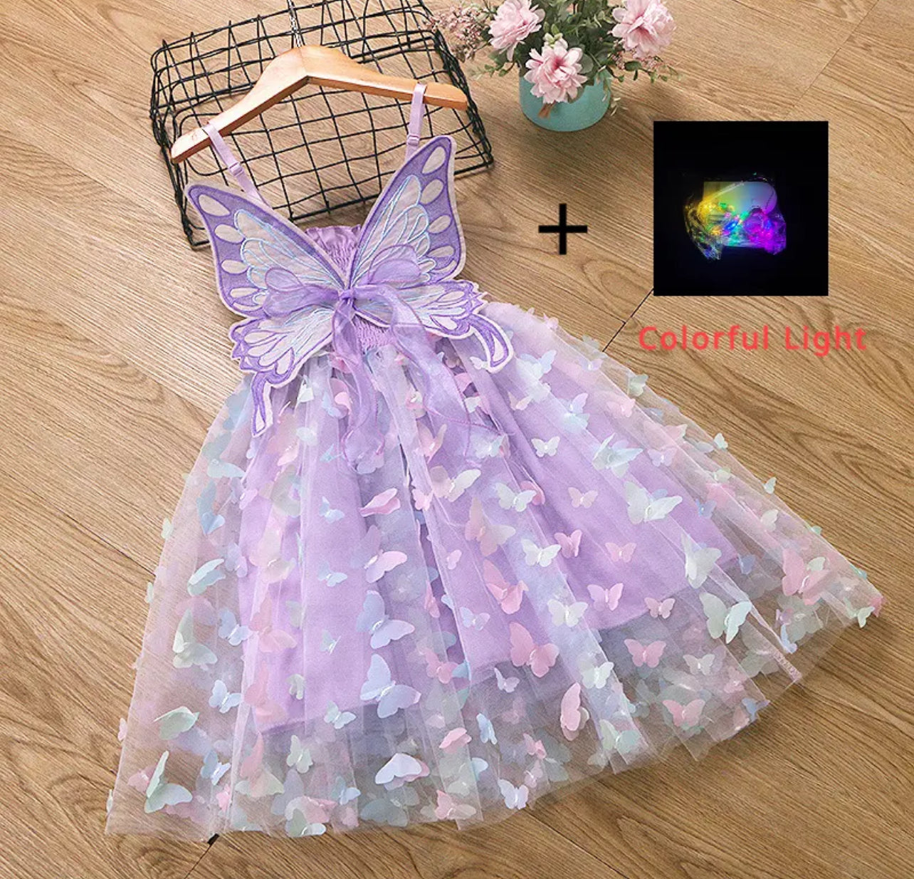 Girl's Luminous Butterfly Puffy Dress with Colorful Lights