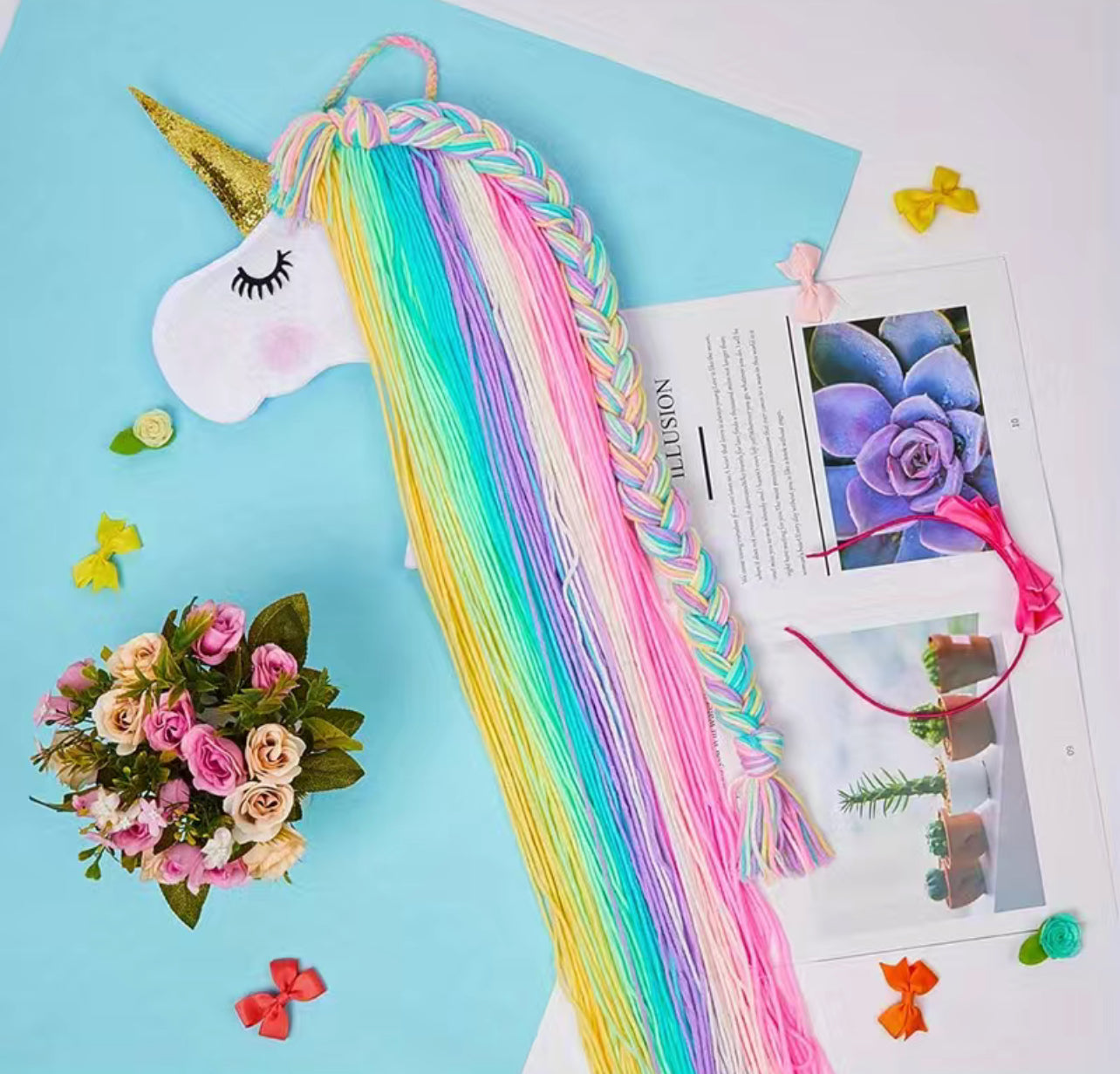 Unicorn Hair Bow Holder, Hair Clips Headband Organizer, Unicorn Wall Hanging Home Decor