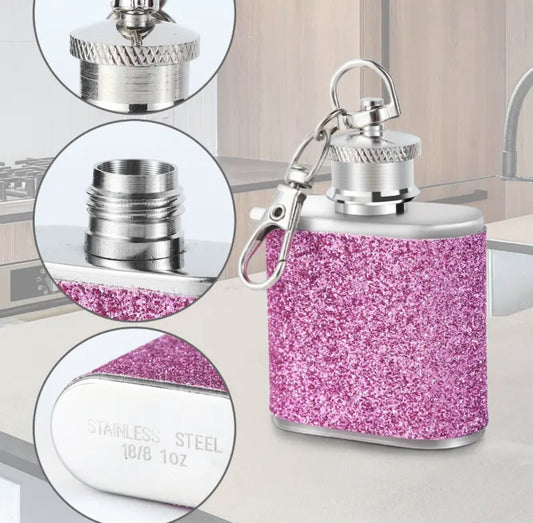 1PC, Purple Glitter Portable Stainless Steel Carry-on Flask, 1oz
