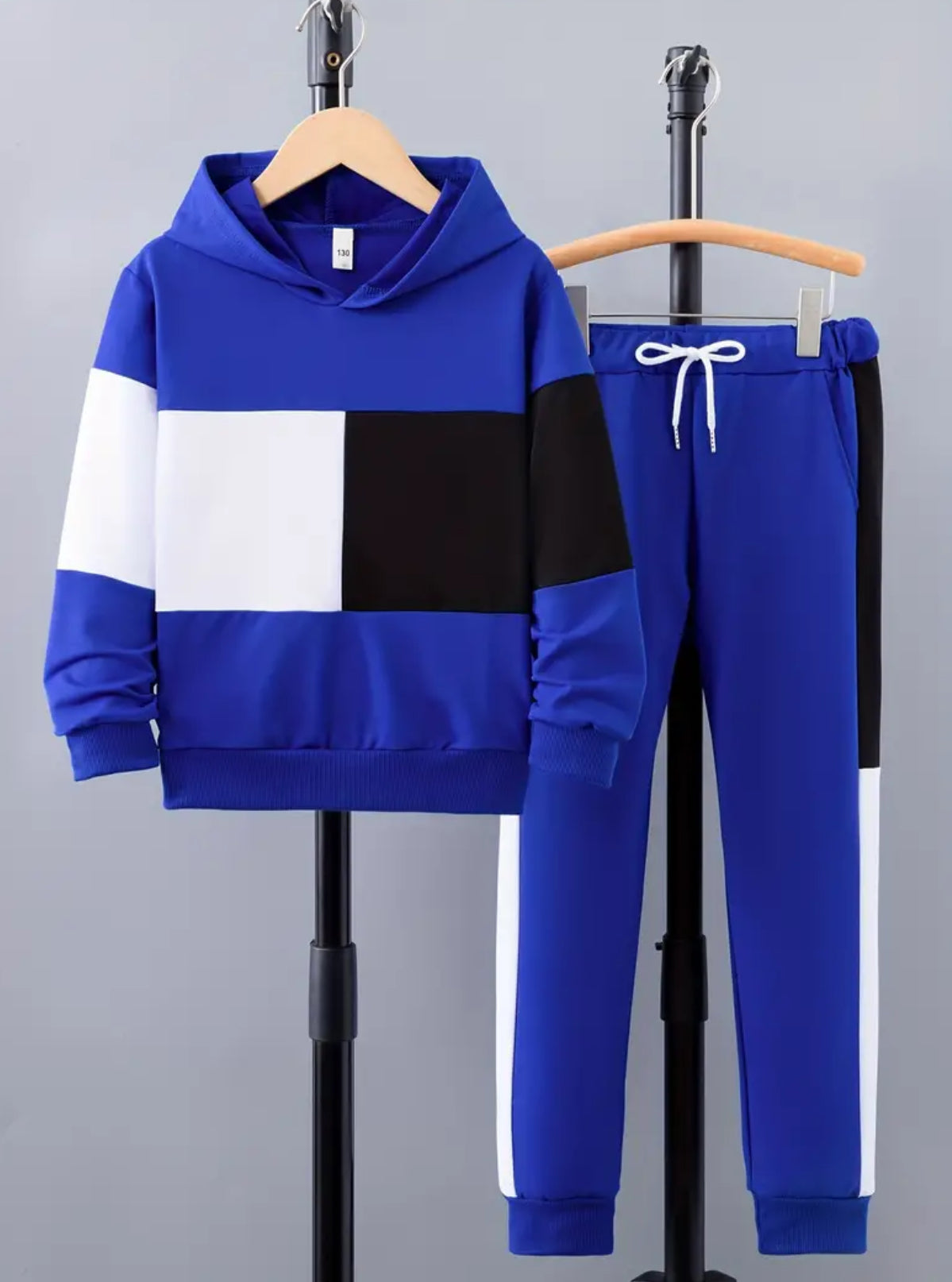 2pcs, Teens Color Block Hoodie & Drawstring Sweatpants Set, Gender Neutral