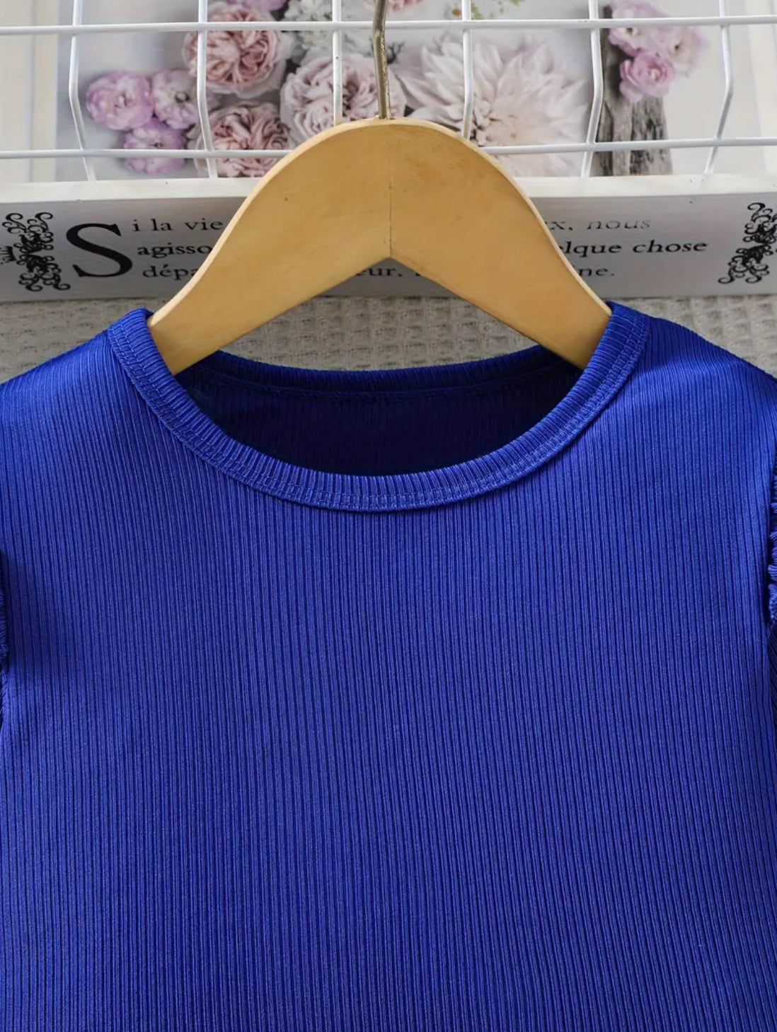 Girls ‘BLUE ROSES’ Jumpsuit Round Neck Top with Floral Pattern And Wide Leg Pants with Belt