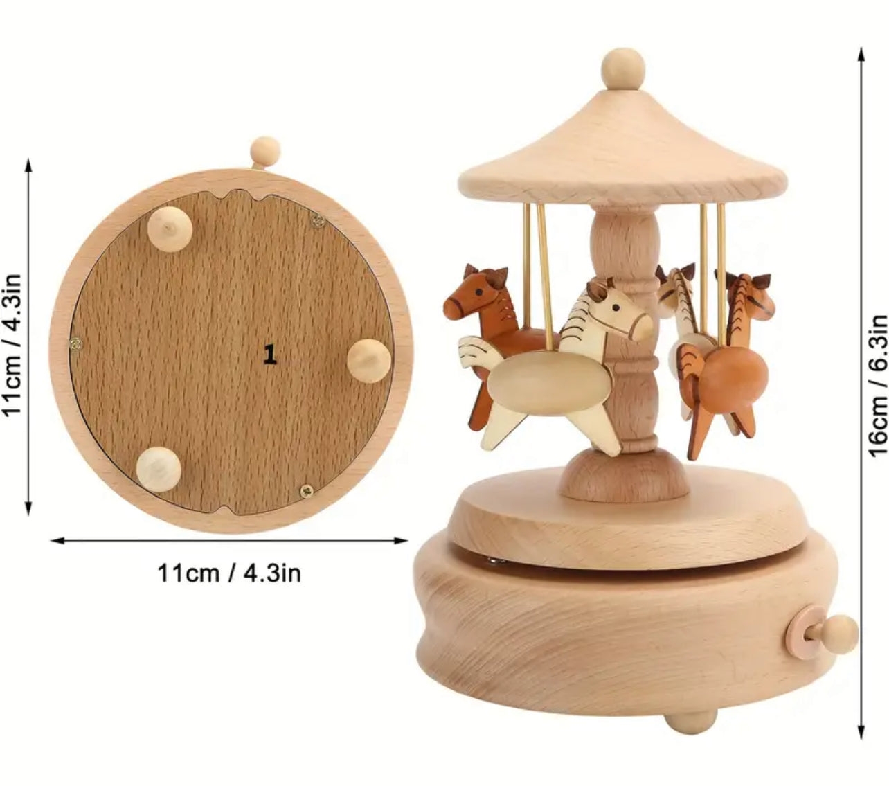 1pc Wooden Music Box, Cute Horses Rotating Carousel