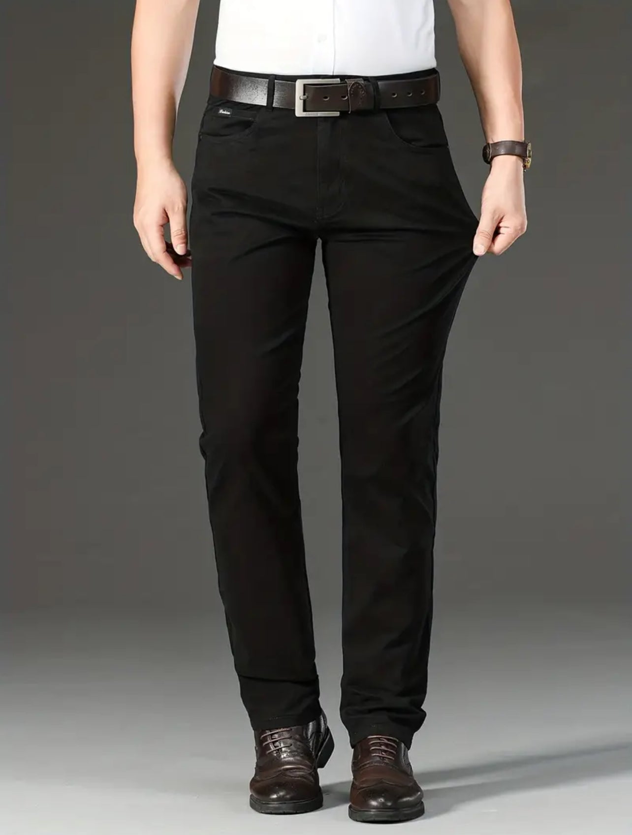 Solid Color Business Casual Straight Pants