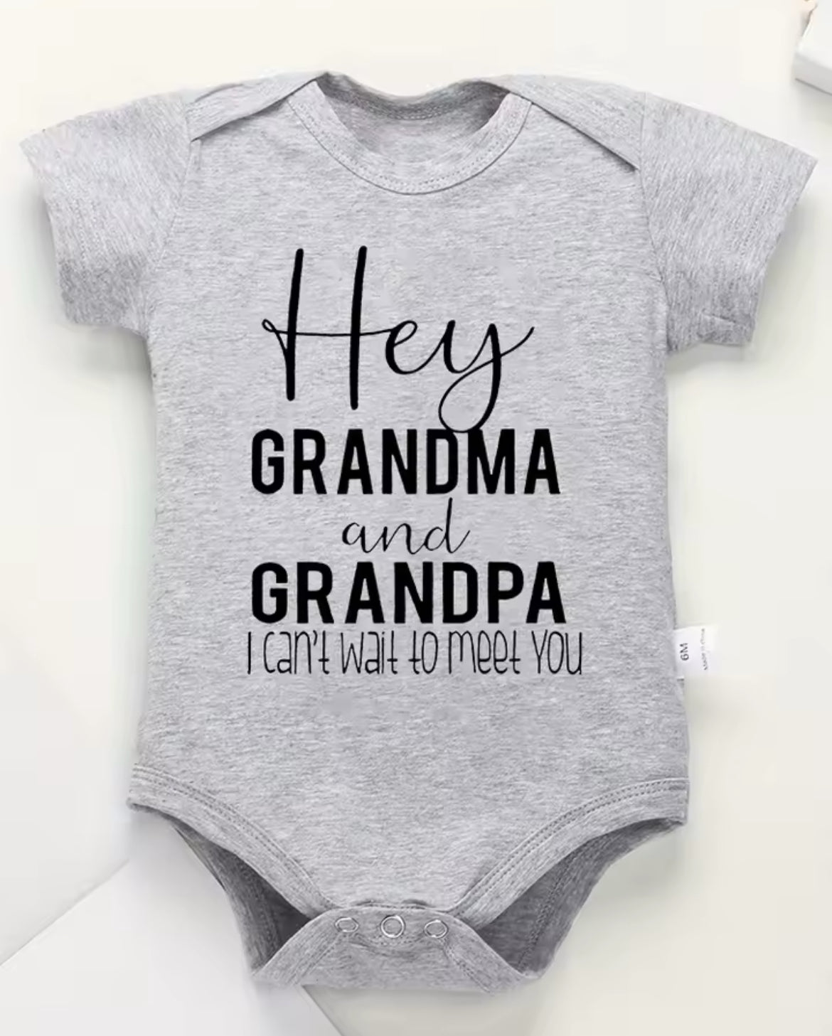 “Hey Grandma and Grandpa I Can't Wait To Meet You” Infant Onesie, 100% Cotton