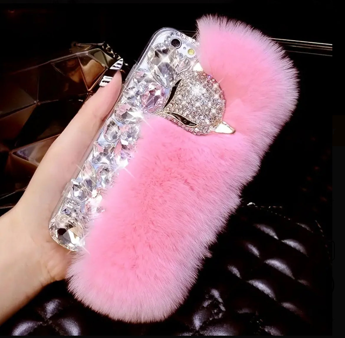 “Luxury Diamond” Metal Fox Faux Fur, iPhone Case