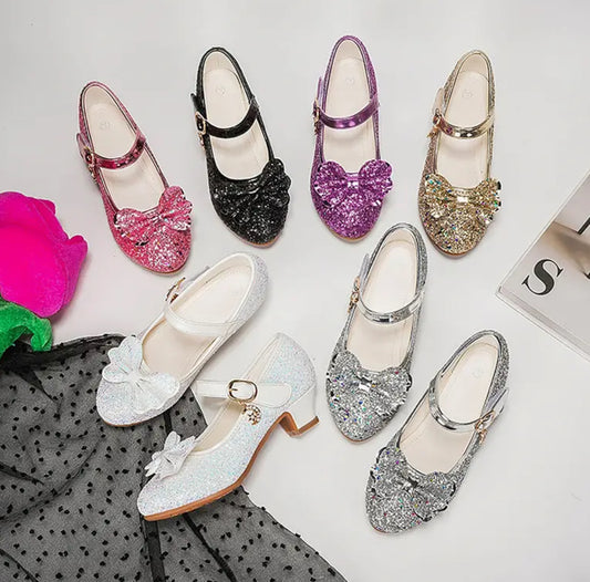 “Mirrors & Bows” Elegant Sequins, Princess High Heels