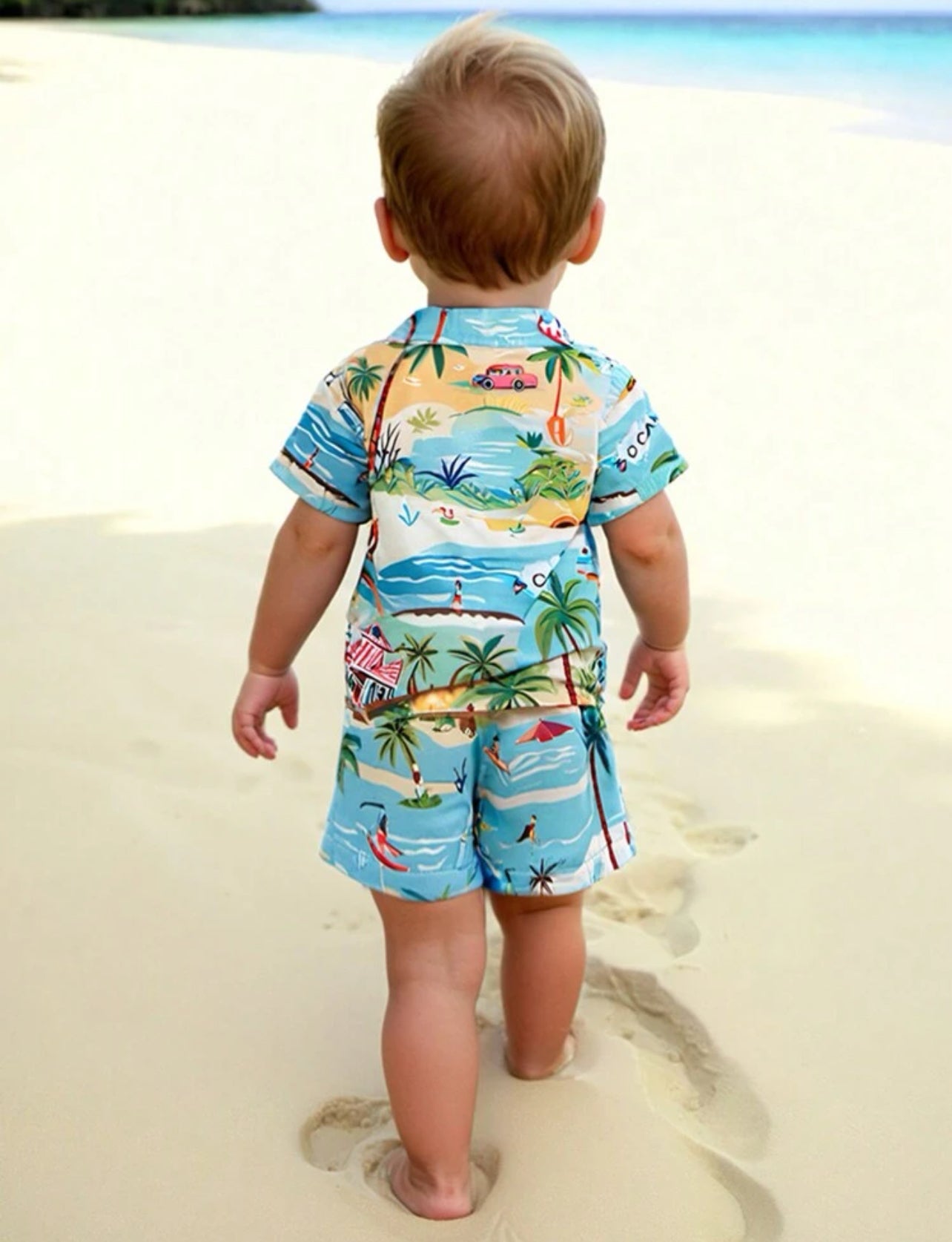 Baby Boy's Hawaiian Flower Printed Shirt & Shorts Set