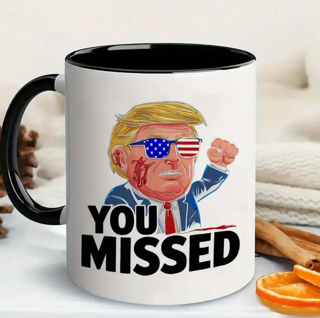 1 taza de café de cerámica de 11 oz con el mensaje “¡TE LO PERDISTE!” de Trump