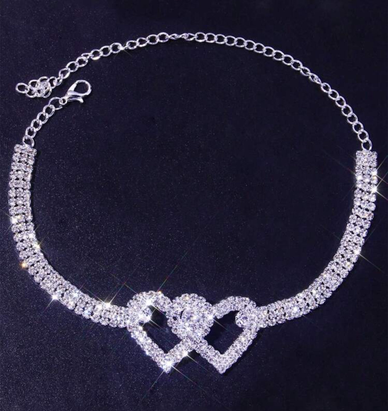 2Pcs, Bling Heart Pendant, Double Layer Rhinestone Anklet