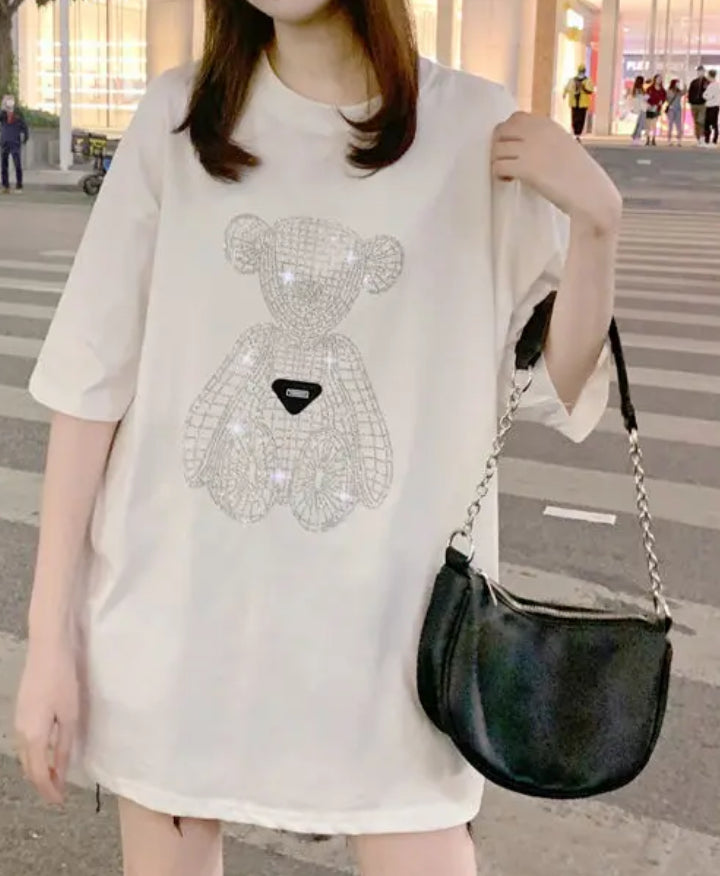 “Modish Bear” Rhinestone Fashion, Casual Loose Fit