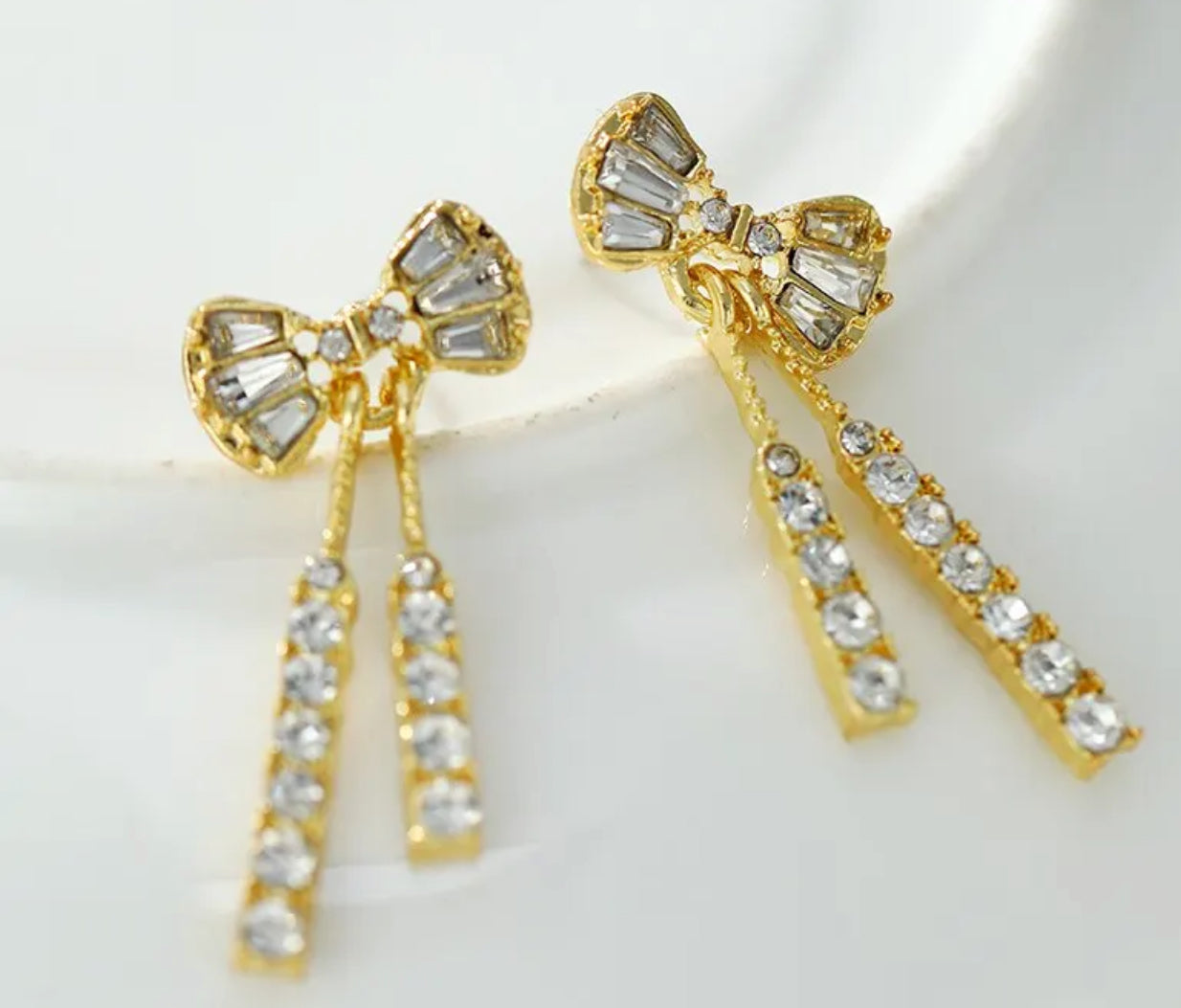 Gold- Rhinestone Bow Copper Earrings