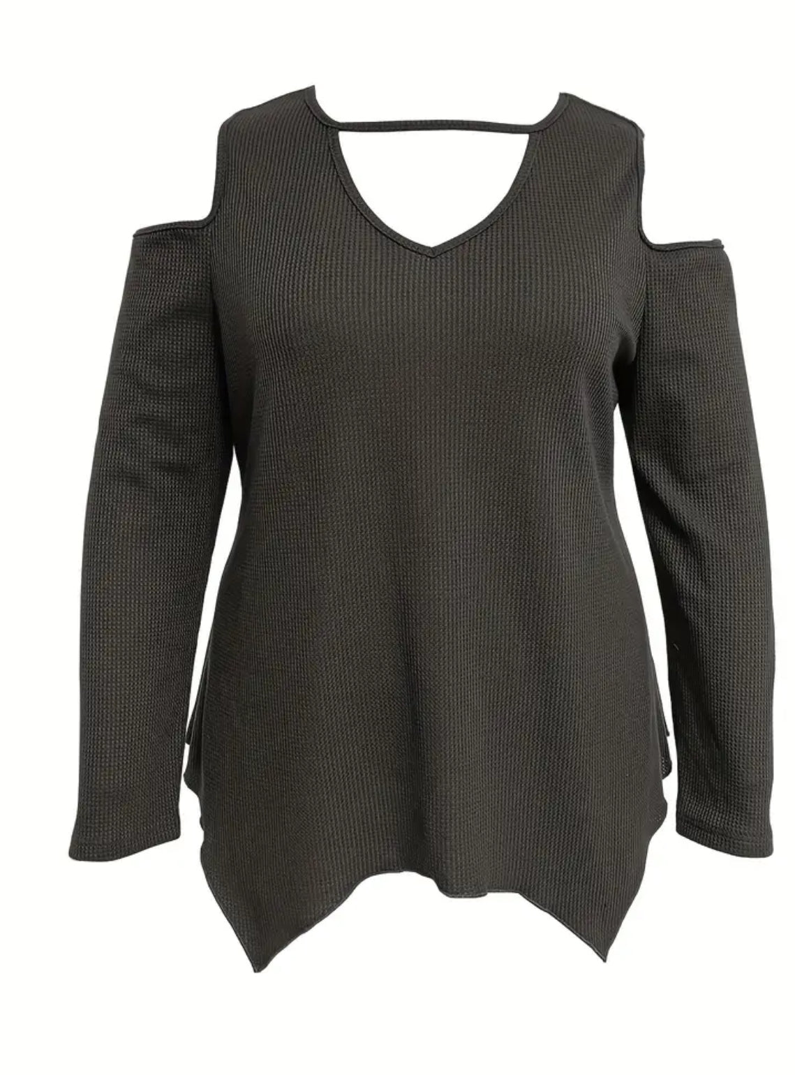 Plus Size, Cut Out Cold Shoulder, Long Sleeve Slight Stretch Top