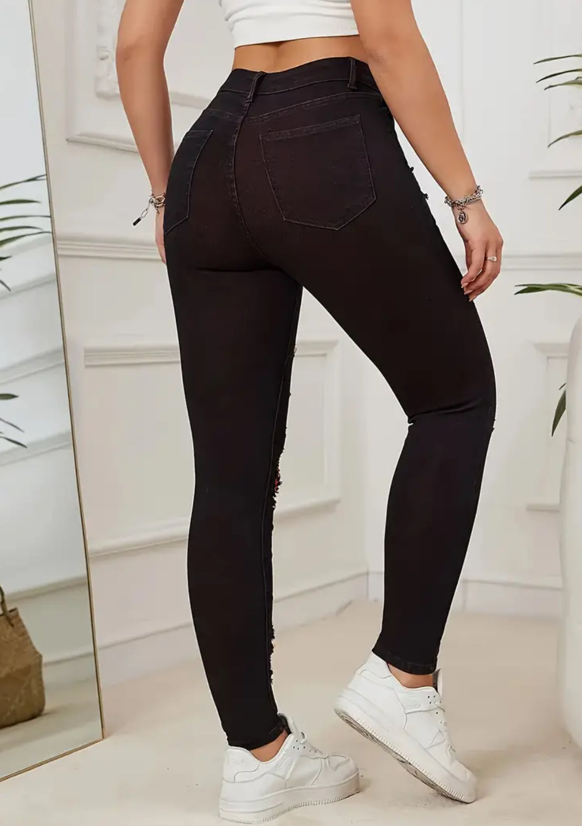 Posh Plus 💋 Distressed Chic High Rise Skinny Fit Denim Pants, Stretchy Comfort, Flattering Cut, Up To 6XL