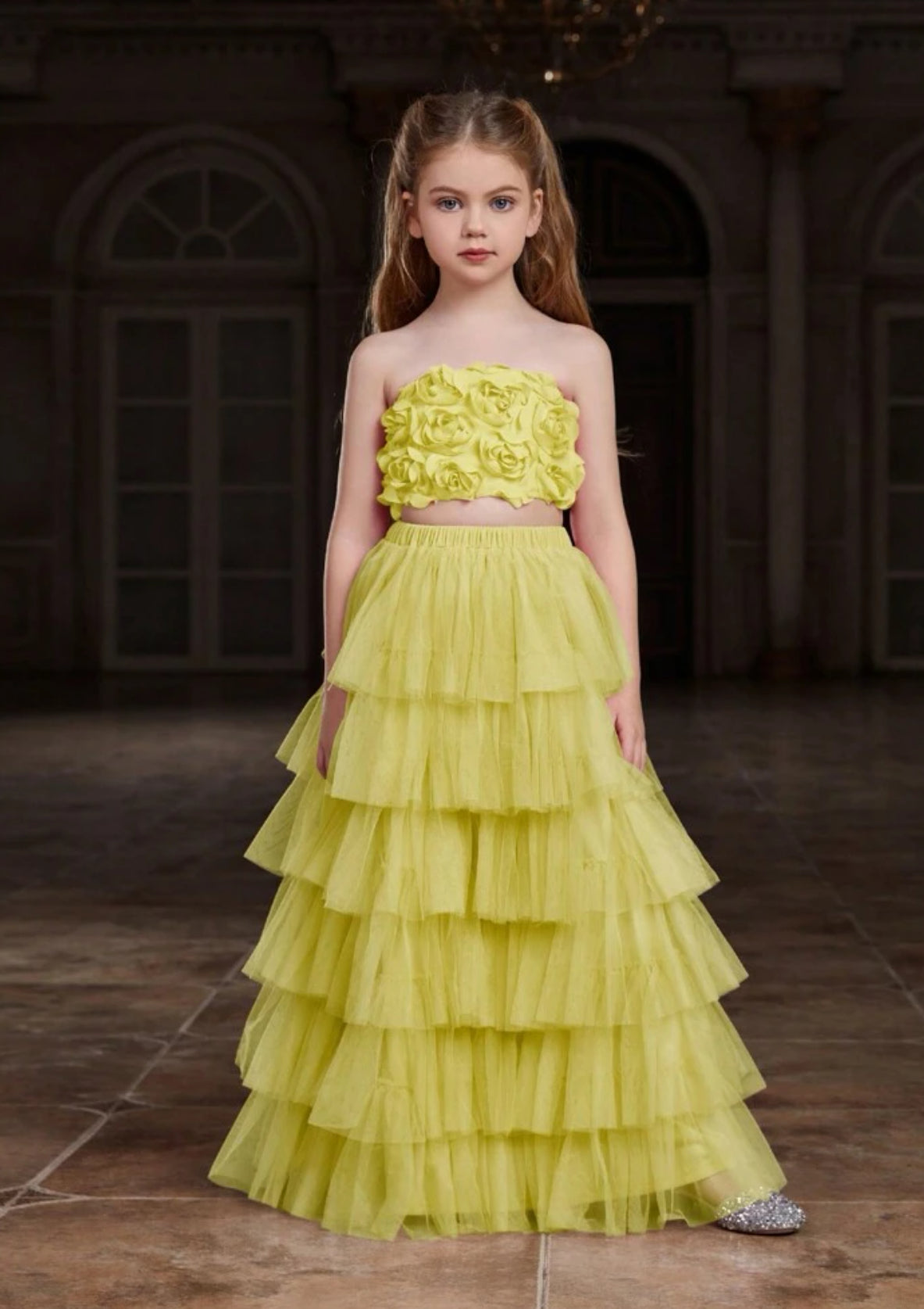 Tween Girl Sequined Strapless Top And Layered Tulle Skirt Party Set