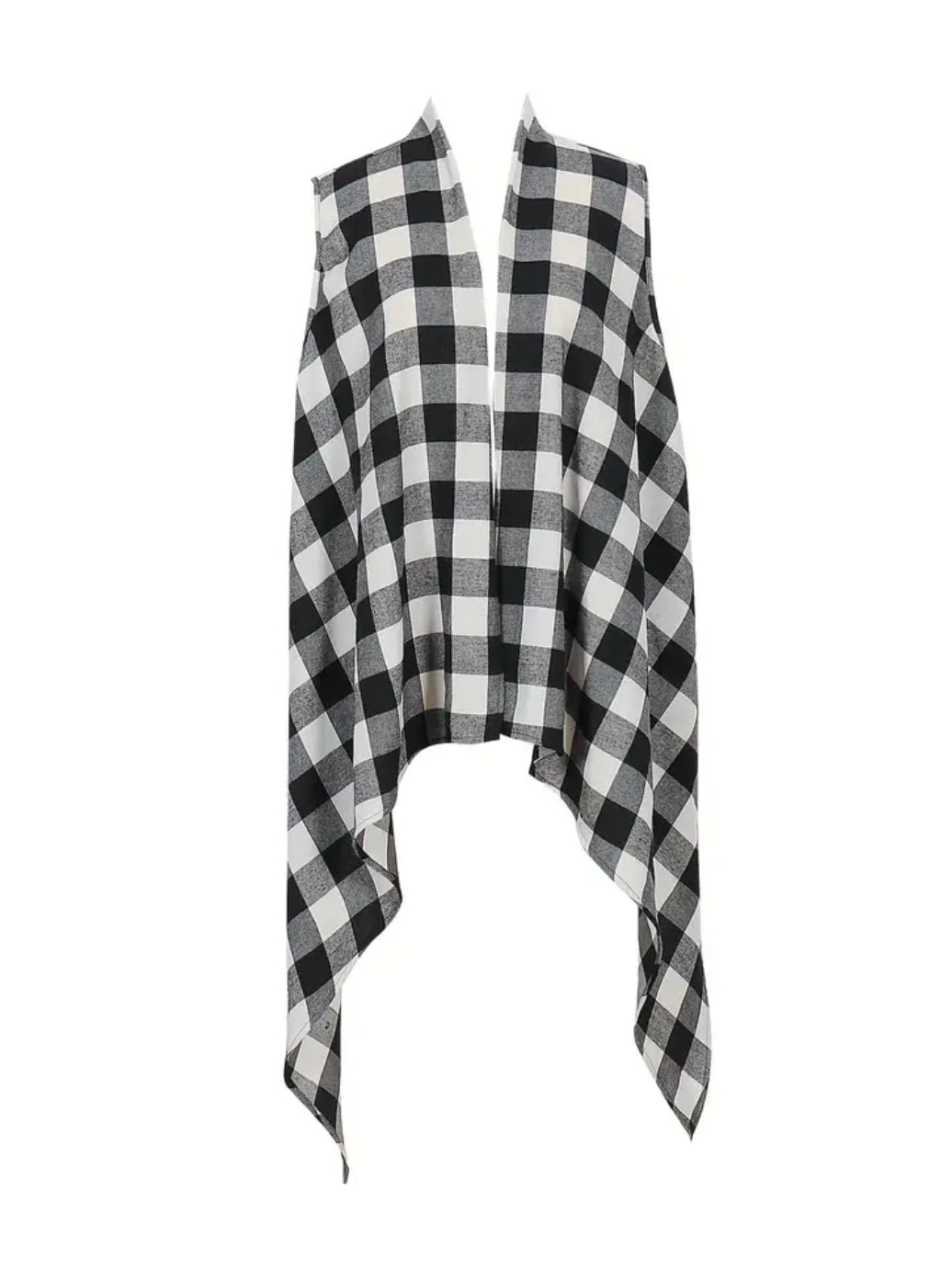 “Fall 🍂🍁” Plaid Open Front Asymmetric Hem, Long Sleeveless Cardigan Coat Vest