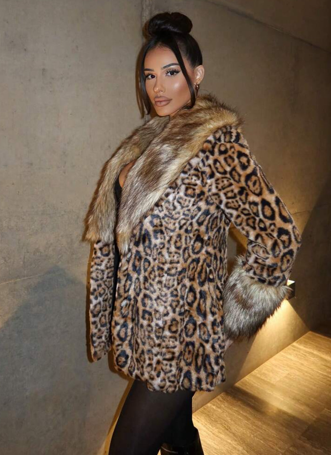 “Foxxy” Leopard Print Fluffy Collar Long Sleeve Jacket