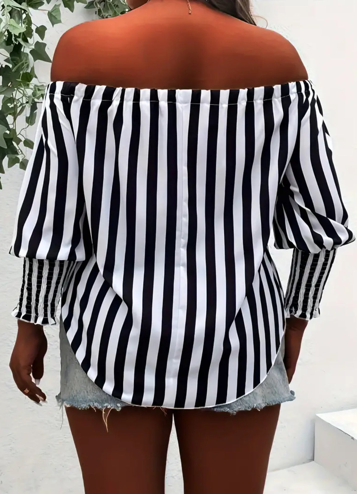 Striped Print Off Shoulder, Elegant Tie Front Blouse