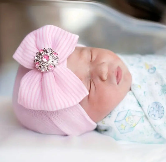 1 gorro de punto a rayas para bebé con diseño de mariposa y diamantes para recién nacido