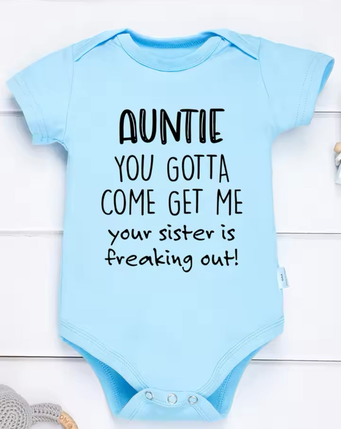 “Auntie, Come Get Me” Baby Onesie