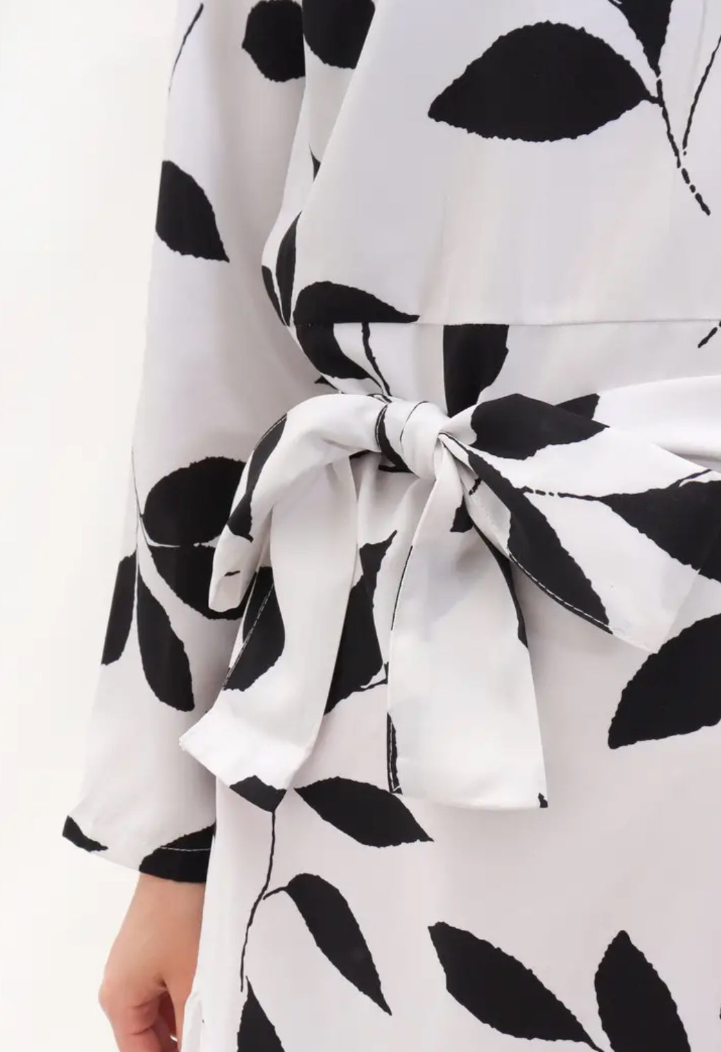 “Leaves” Tie Waist Dress, Elegant Long Sleeve Swing, Up To 2XL