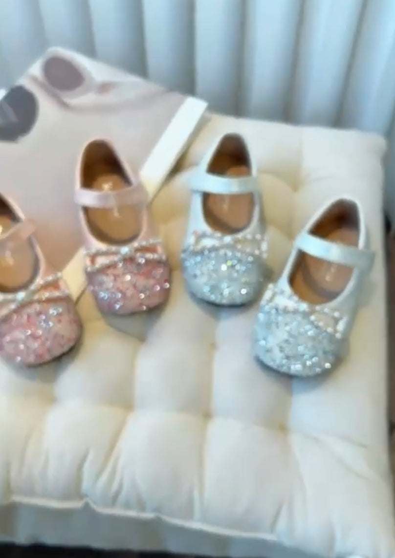 “Trendy Sequin Pearls & Rhinestones” Decor Mary Jane Shoes For Girls,