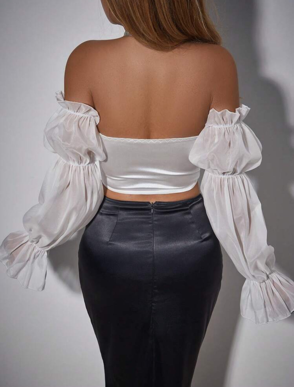 ‘Satin Dream’ Off-Shoulder Bell Sleeve Top Corset