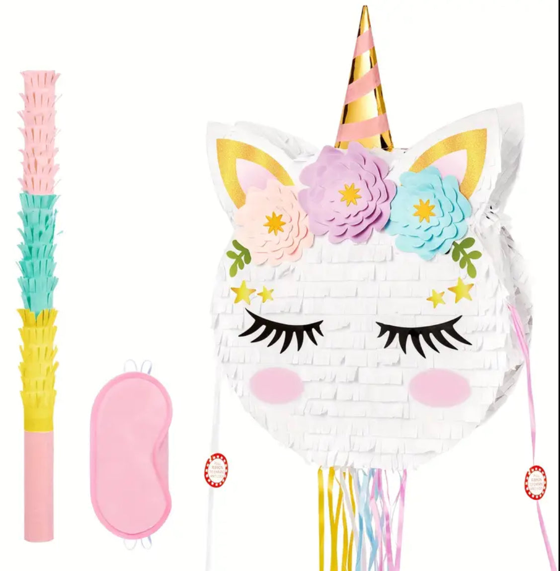 Unicorn Piñata with Blindfold Bat & Tassels 🦄