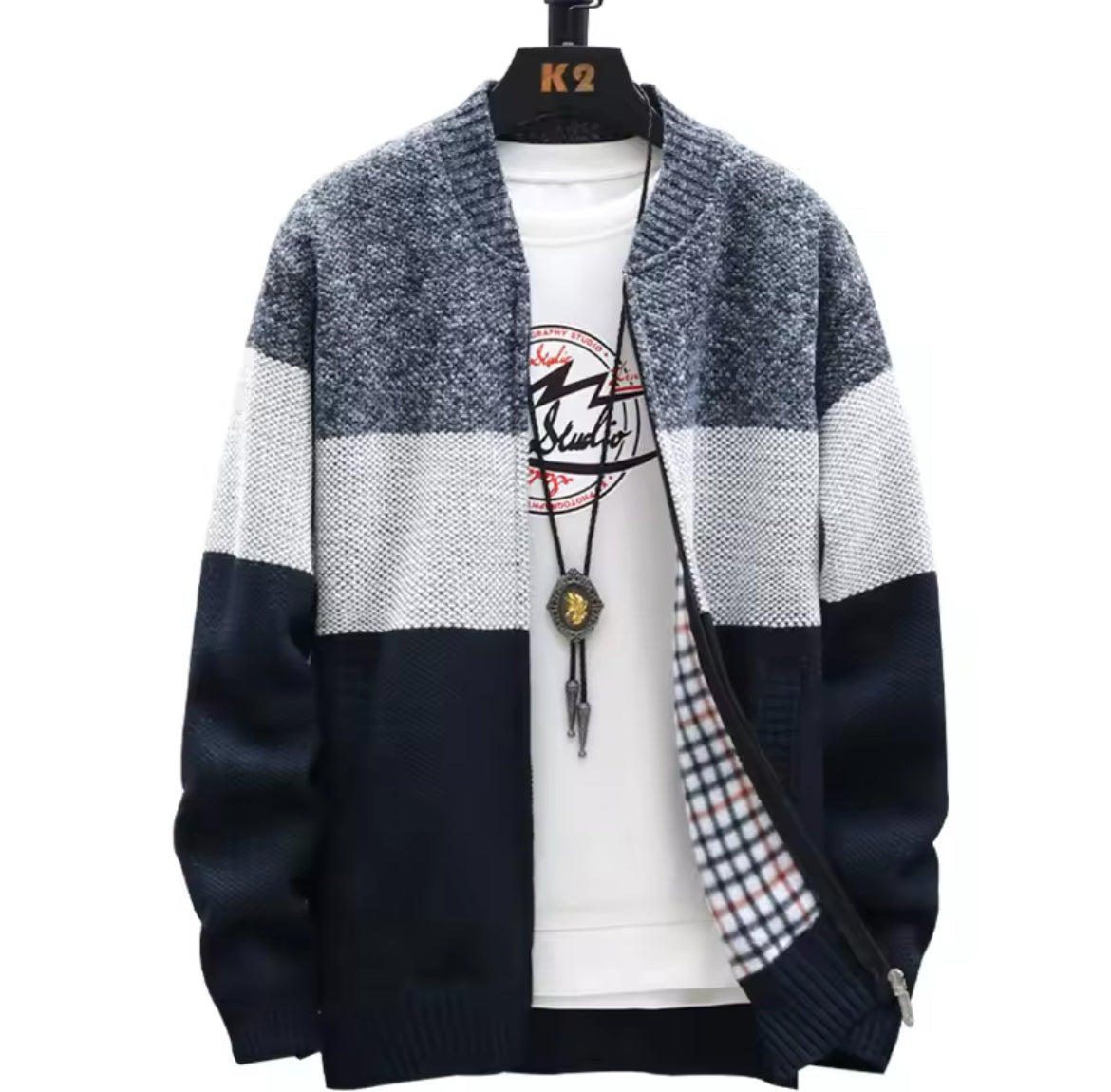 “Javier” Contrast Striped Men’s Cardigan