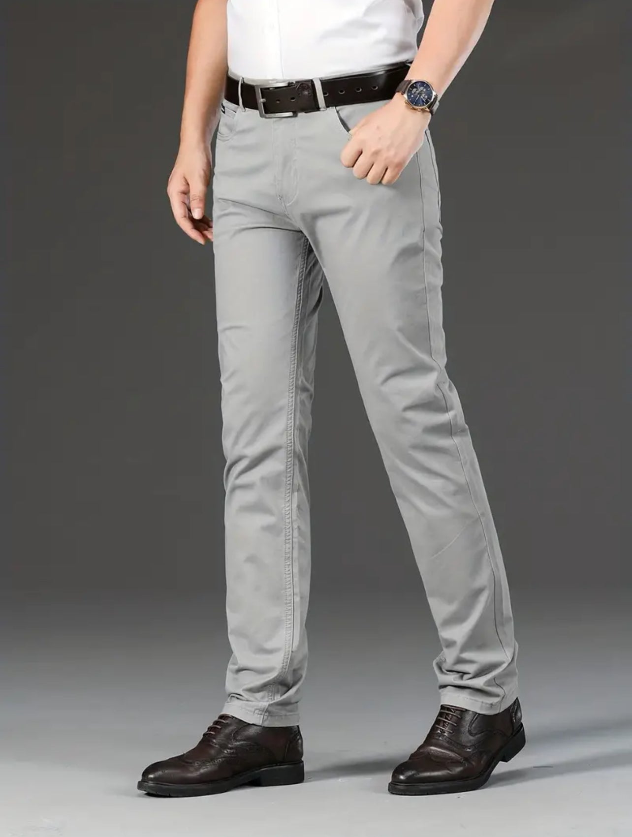 Solid Color Business Casual Straight Pants