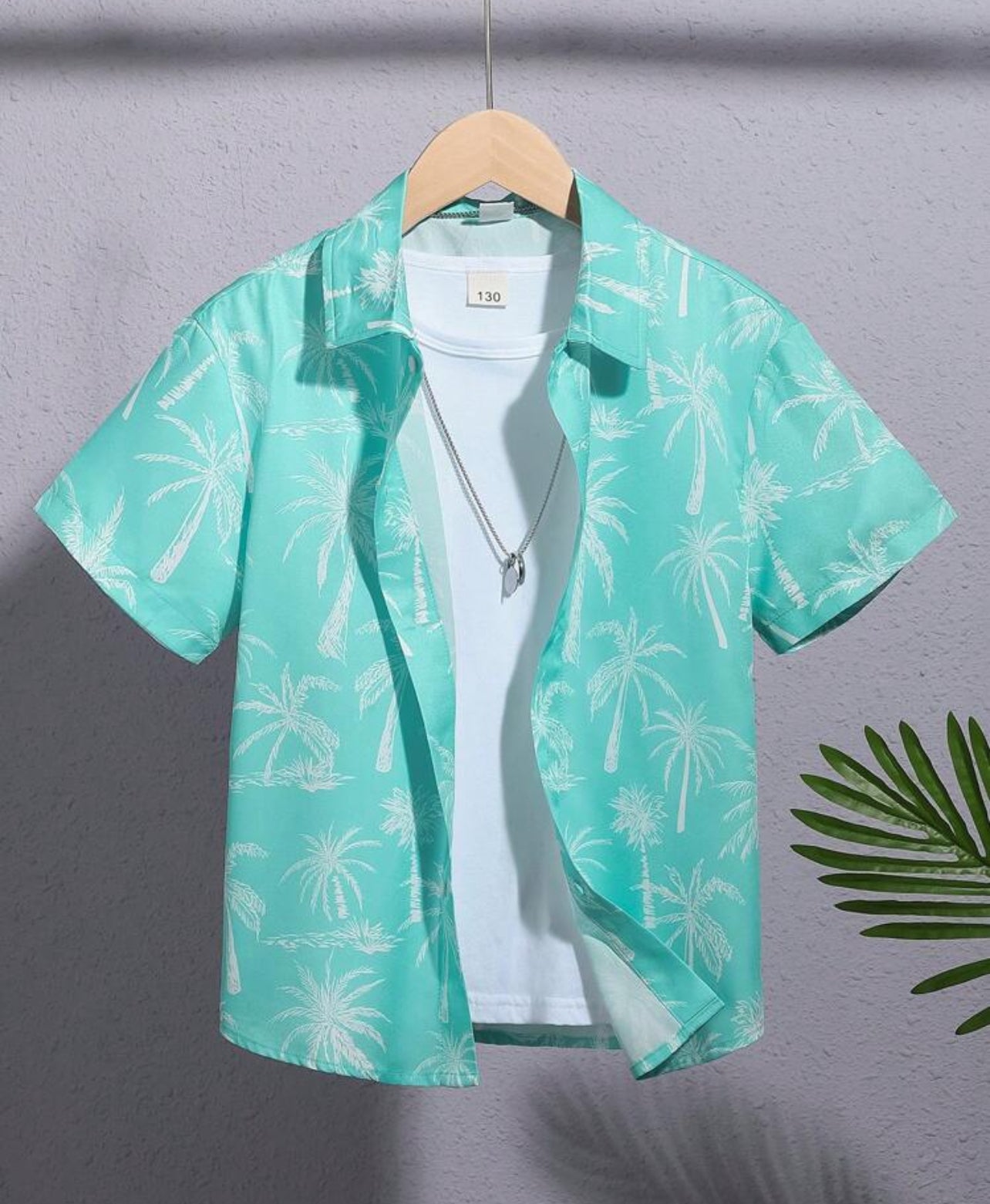 Coconut Tree, Down Collar Short Sleeve Woven Shirt