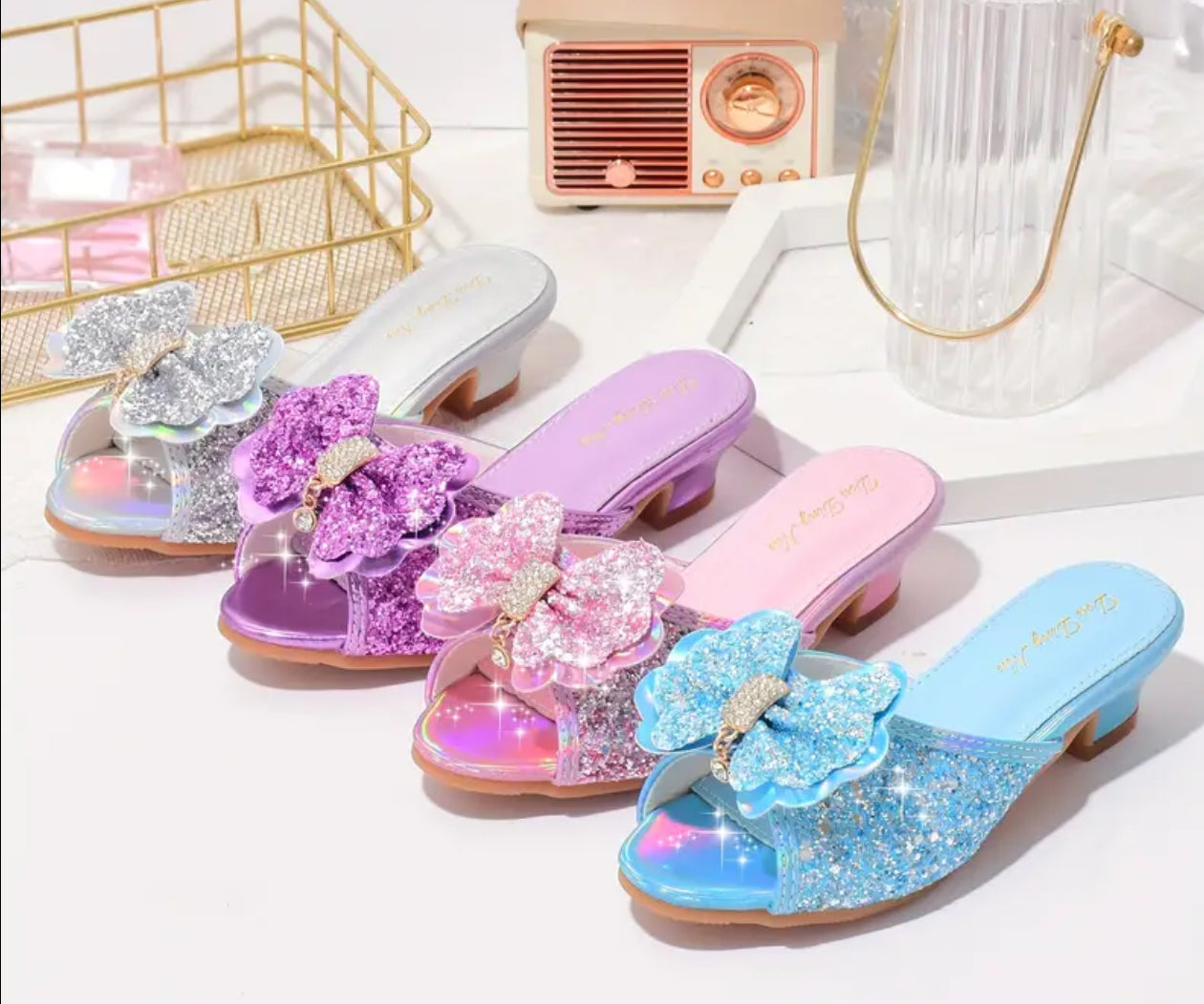 Shiny Bowknot Sequin High-heeled Slipper Outdoor Sandals