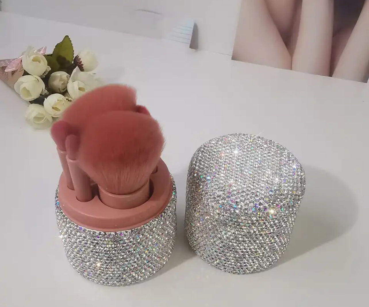 Juego de brochas de maquillaje de lujo con diamantes de imitación y organizador