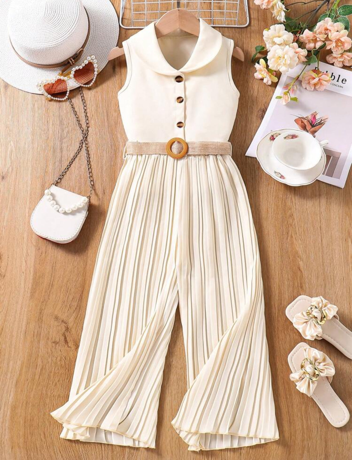 “Vaca” 🌴 Plain Ruffle Jumpsuit With Shoulder Wrap, Teens