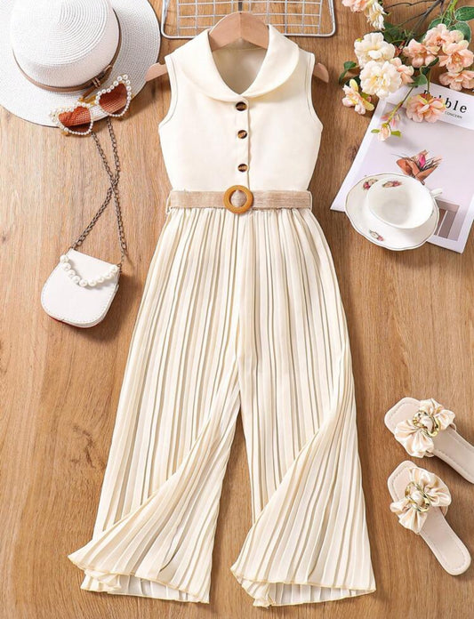 “Vaca” 🌴 Plain Ruffle Jumpsuit With Shoulder Wrap, Teens