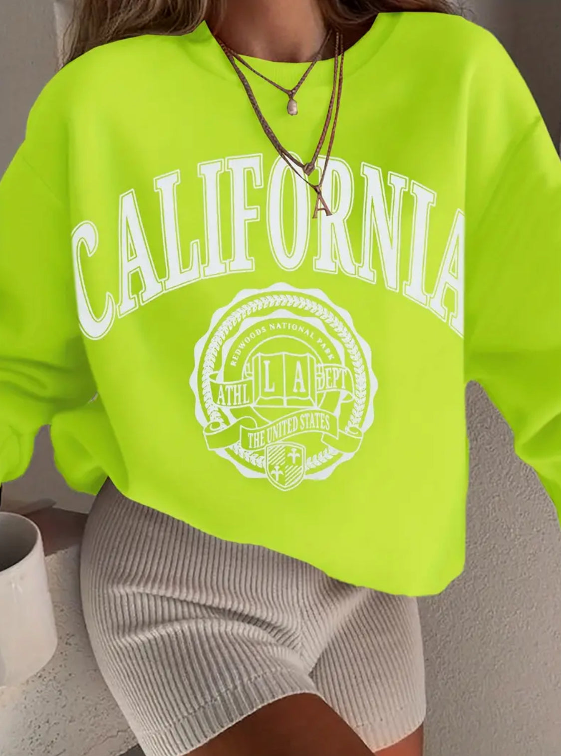 “Neon U California” Chic Sweatshirt - Soft, Cozy Long Sleeve Crew Neck Design