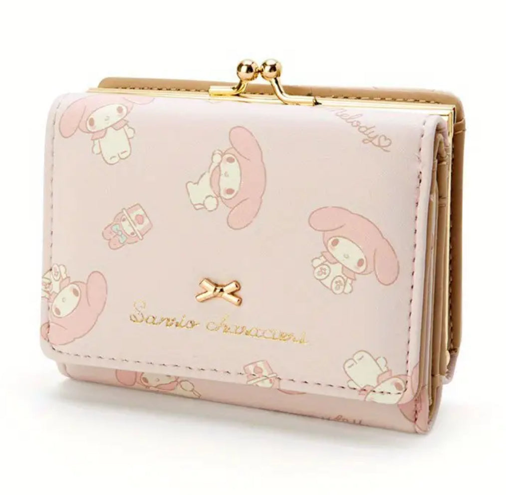 Sanrio “Hello Kitty & Friends” PU Casual Short Wallet, Zipper, Buckle Card Holder