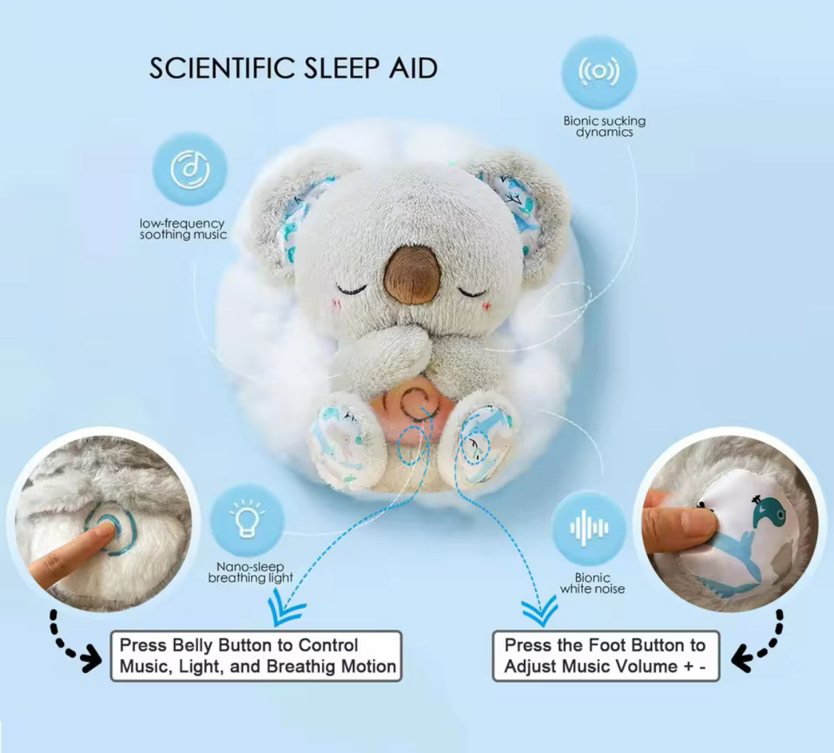 “Sleepy Koala Buddy” Multifunction Plush Toy for Baby Sleep Soothing, White Noise Companion