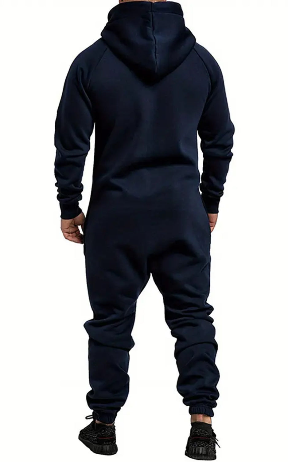 Men'S Hooded Fleece Lining Jumpsuit, Long Sleeve Full Zipper Overalls with Kangaroo Pockets