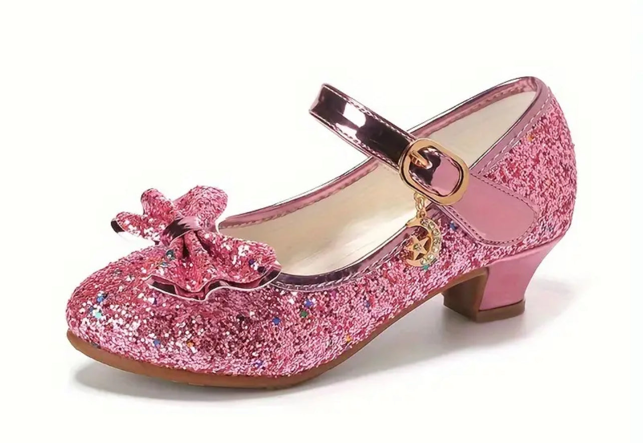 “Mirrors &amp; Bows” Lentejuelas elegantes, tacones altos estilo princesa 